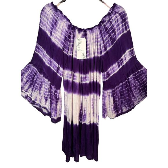 NWT Tye-dyed purple & white swim cover, tunic or dress flayed bell sleeves - Picture 1 of 7